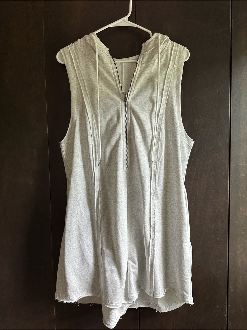 Sleeveless Hooded Zip-Front Romper in Light Gray